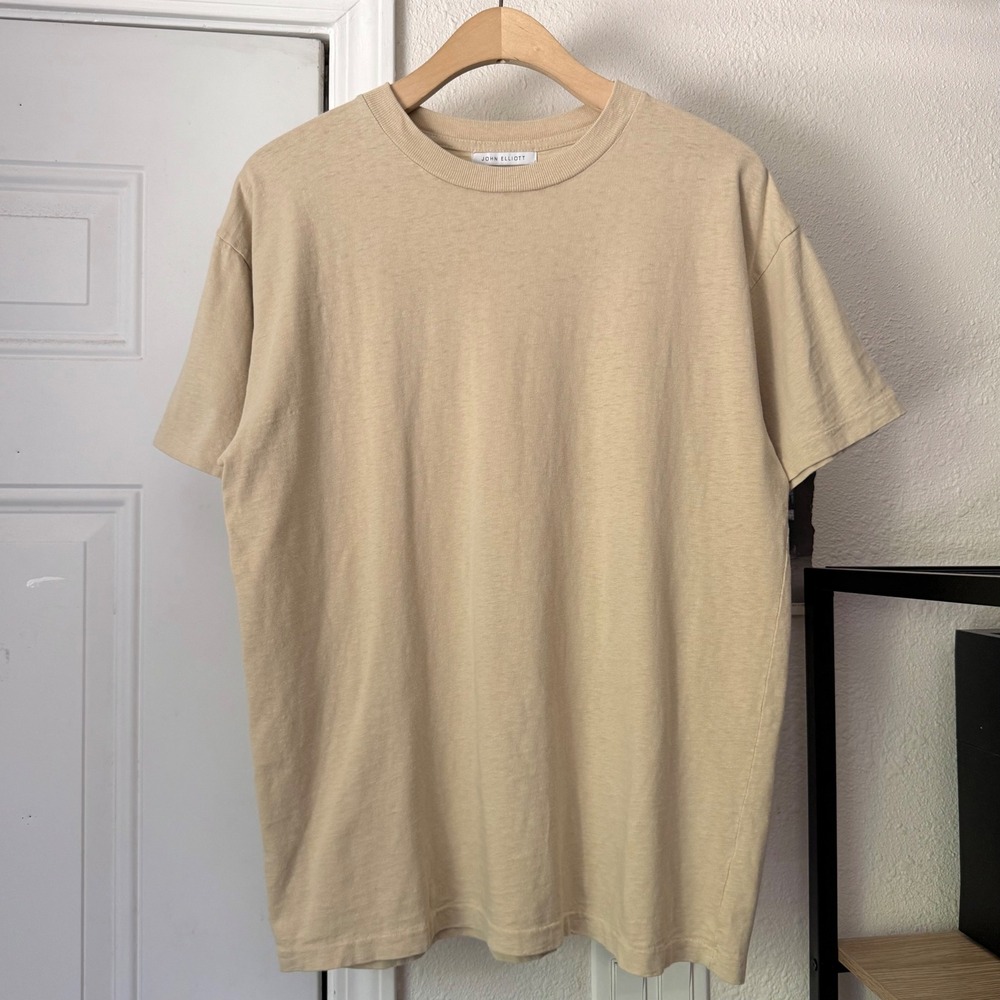 JOHN ELLIOTT tan cream crew neck short sleeve tee t-shirt